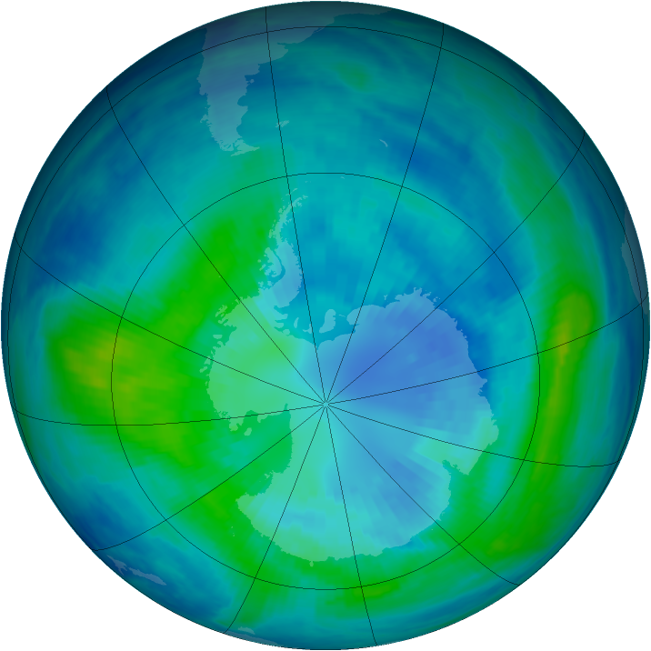 Antarctic ozone map for 06 April 1999